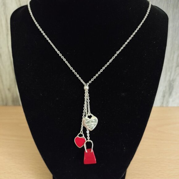 Red  Drop Charms Necklace and Earrings Set - Picture 2 of 4